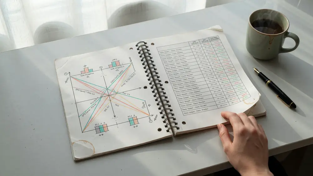Patch note tablet on a paper desk